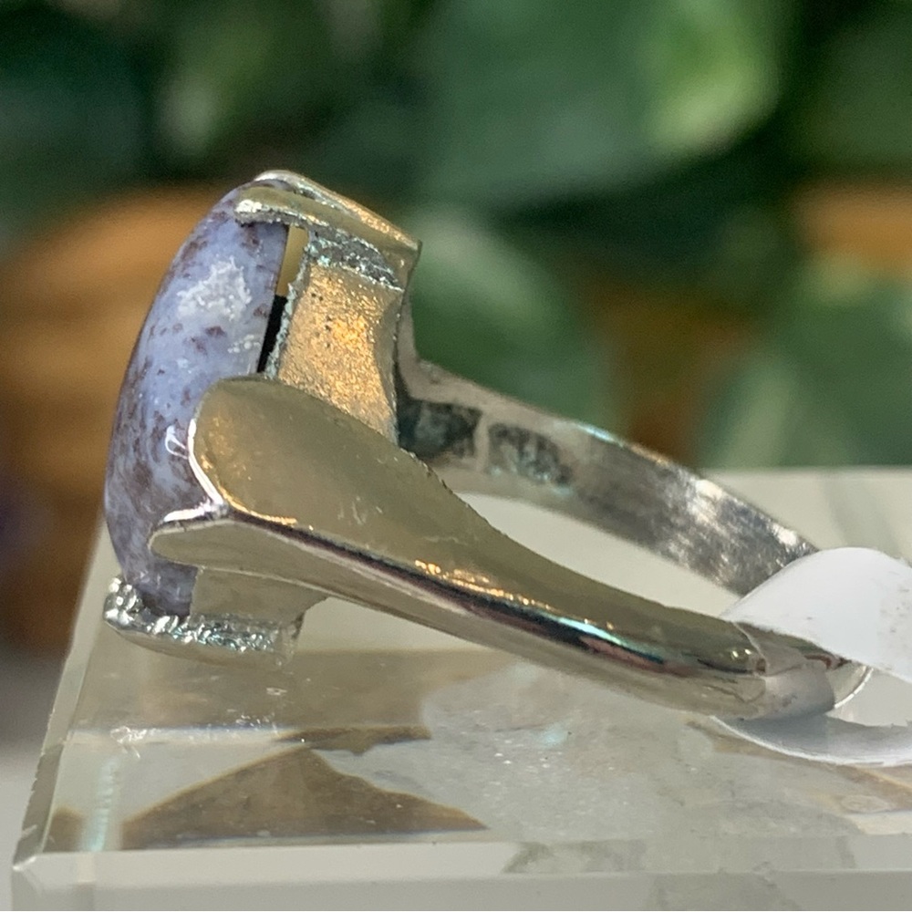 Purple Agate Jasper Silver Tone Statement Ring Size 7.5 Square Stone Gemstone - Picture 5 of 11